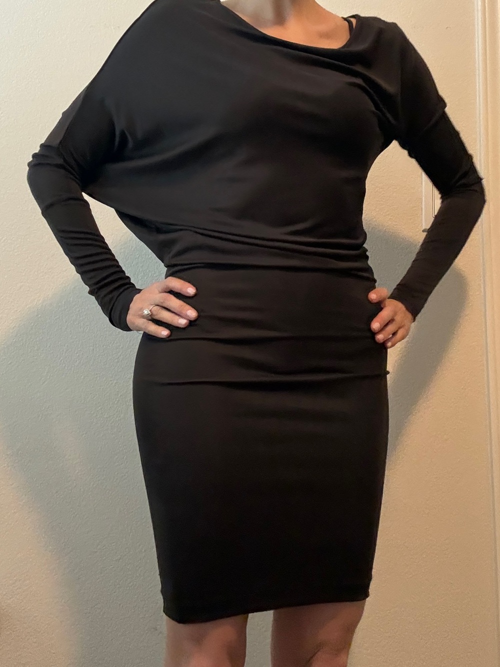 BCBGMaxAzria Black Long-Sleeve Draped Bodycon Dress